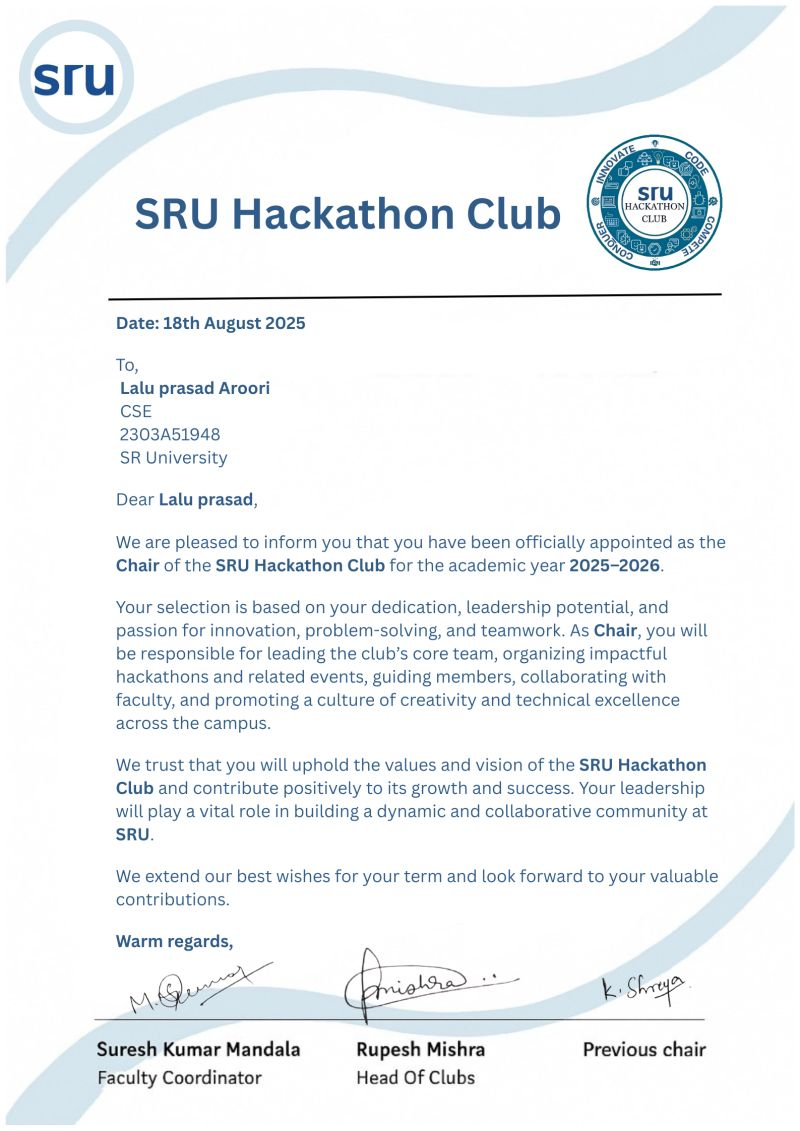 Chair, Hackathon & Innovation Club visual